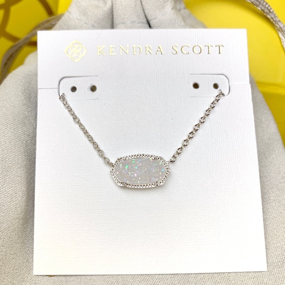 New Kendra Scott Elisa Silver Iridescent Drusy - Picture 1 of 7